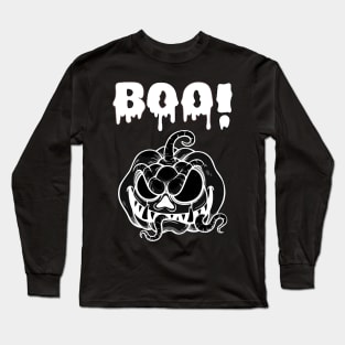 Terrifying Pumpkin with a Startling 'BOO': A Spine-Chilling Surprise Long Sleeve T-Shirt